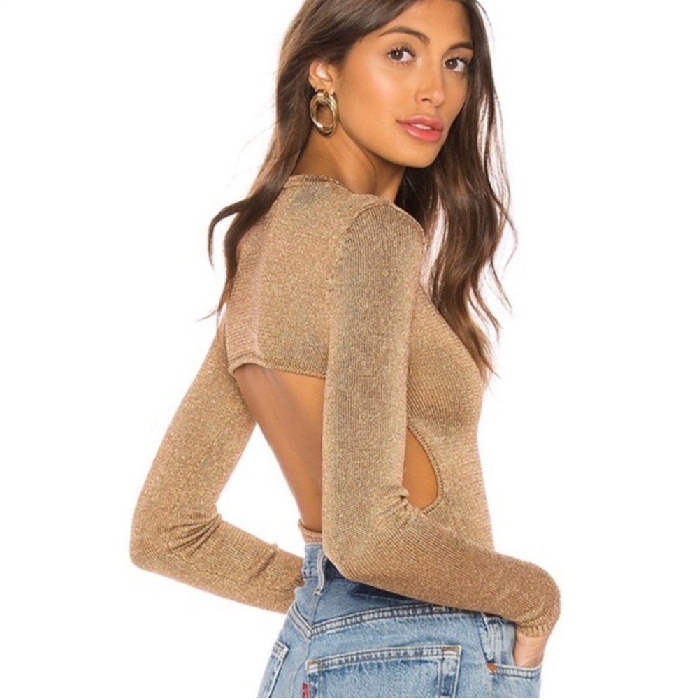 💛 LPA Revolve Open-Back Backless Gold Top Sexy Long Sleeve Size Small